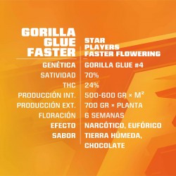 Características Gorilla Glue Faster BSF Seeds