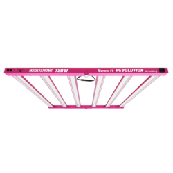 Luminaria LED MJ3 VENOM F5 720W de 6 barras encendida para cultivo interior