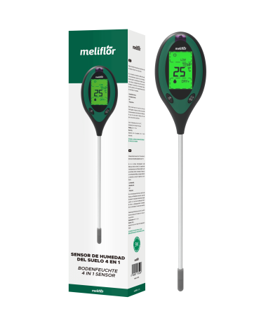 Meliflor Medidor de Humedad del Suelo 4 en 1: mide humedad, pH, temperatura y luz para plantas y cultivo indoor