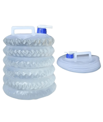 Depósito de agua plegable 10 litros, libre de BPA, ligero, resistente y con grifo regulable para camping y viajes