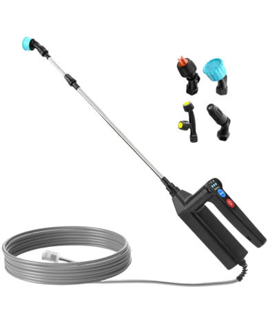 Pulverizador eléctrico recargable con 3 velocidades, varilla telescópica y boquillas ajustables para jardín